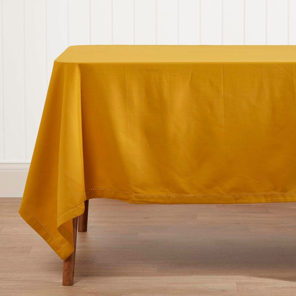 image 1 of Homescapes Mustard Yellow Tablecloth - 178 x 300 cm Yellow