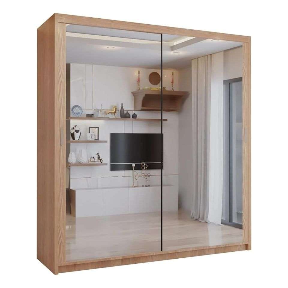 image 1 of Sliding wardrobes 4U Modern Full Mirror Sliding Door Wardrobe Multi Size (90-203cm) & Color Options | Brown | 180cm(Oak) | 180cm