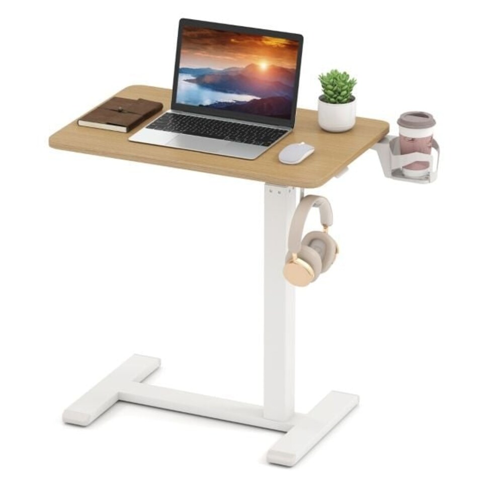 image 1 of COSTWAY Height Adjustable Computer Table with Cup Holder Natural N/A