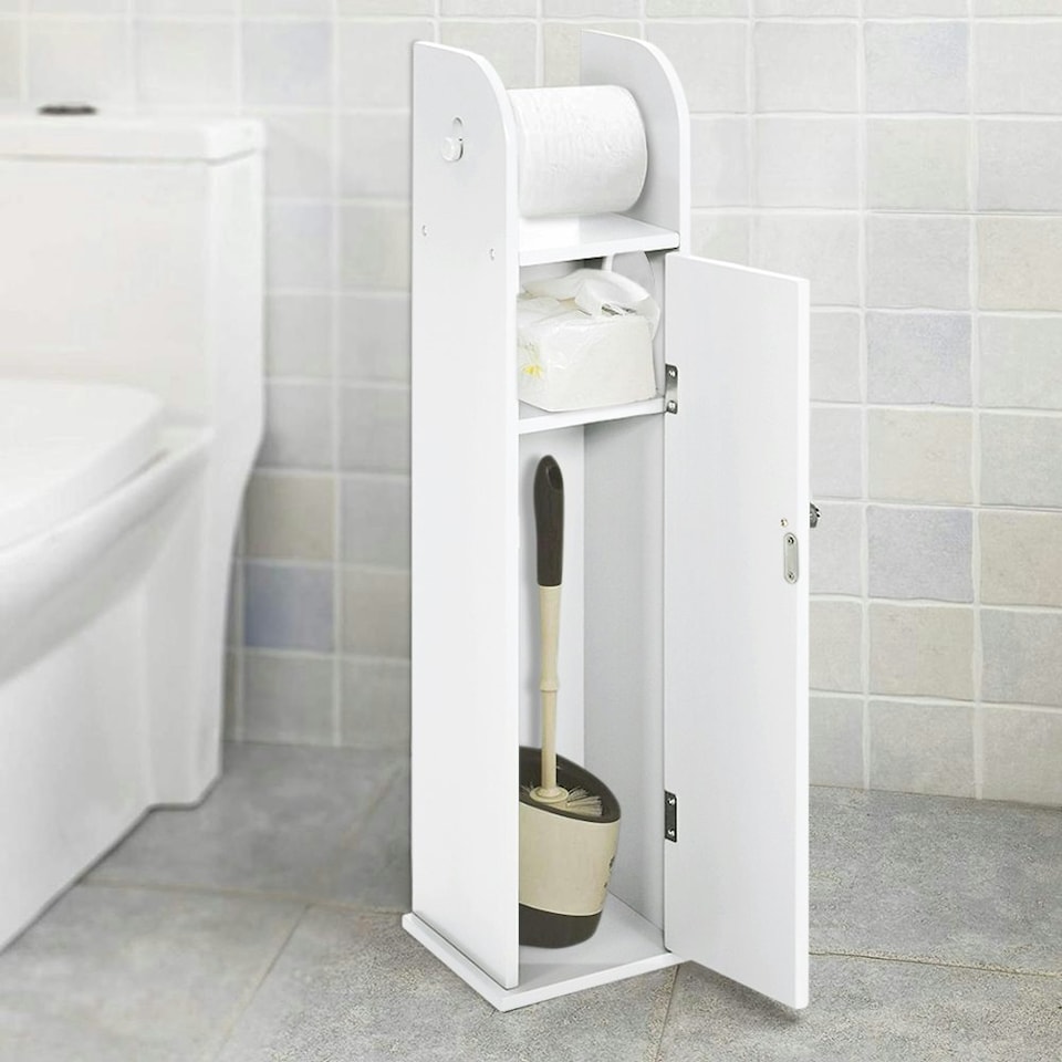 image 1 of Living and Home Wooden Bathroom Cabinet for Toilet Rolls - White 20 W x 18 D x 78 Hcm