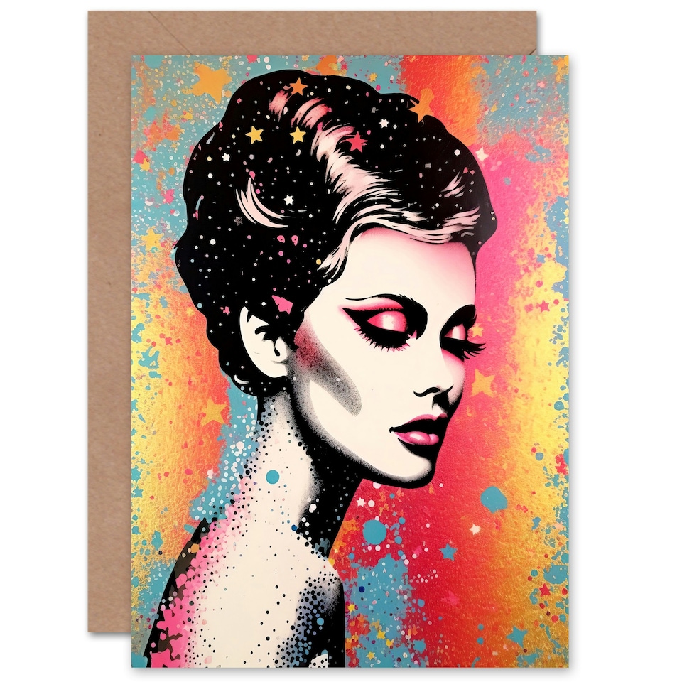 image 1 of Colourful Glam Girl Stars Birthday Her Wife Card