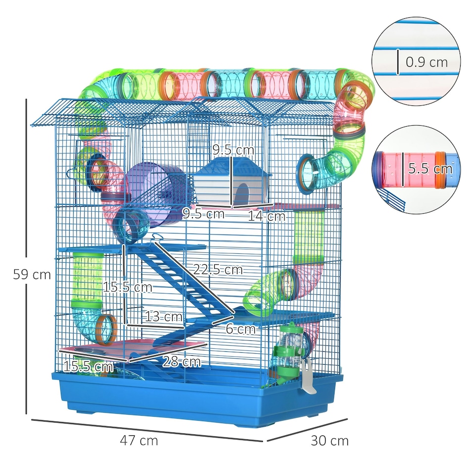 image 1 of PawHut 5 Tiers Hamster Cage Animal Travel Carrier Habitat, Blue
