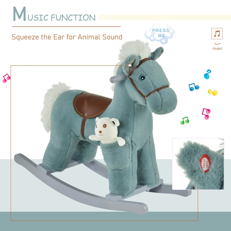 image 1 of HOMCOM Kids Plush Ride-On Rocking Horse with Plush Toy Sound Handle Grip