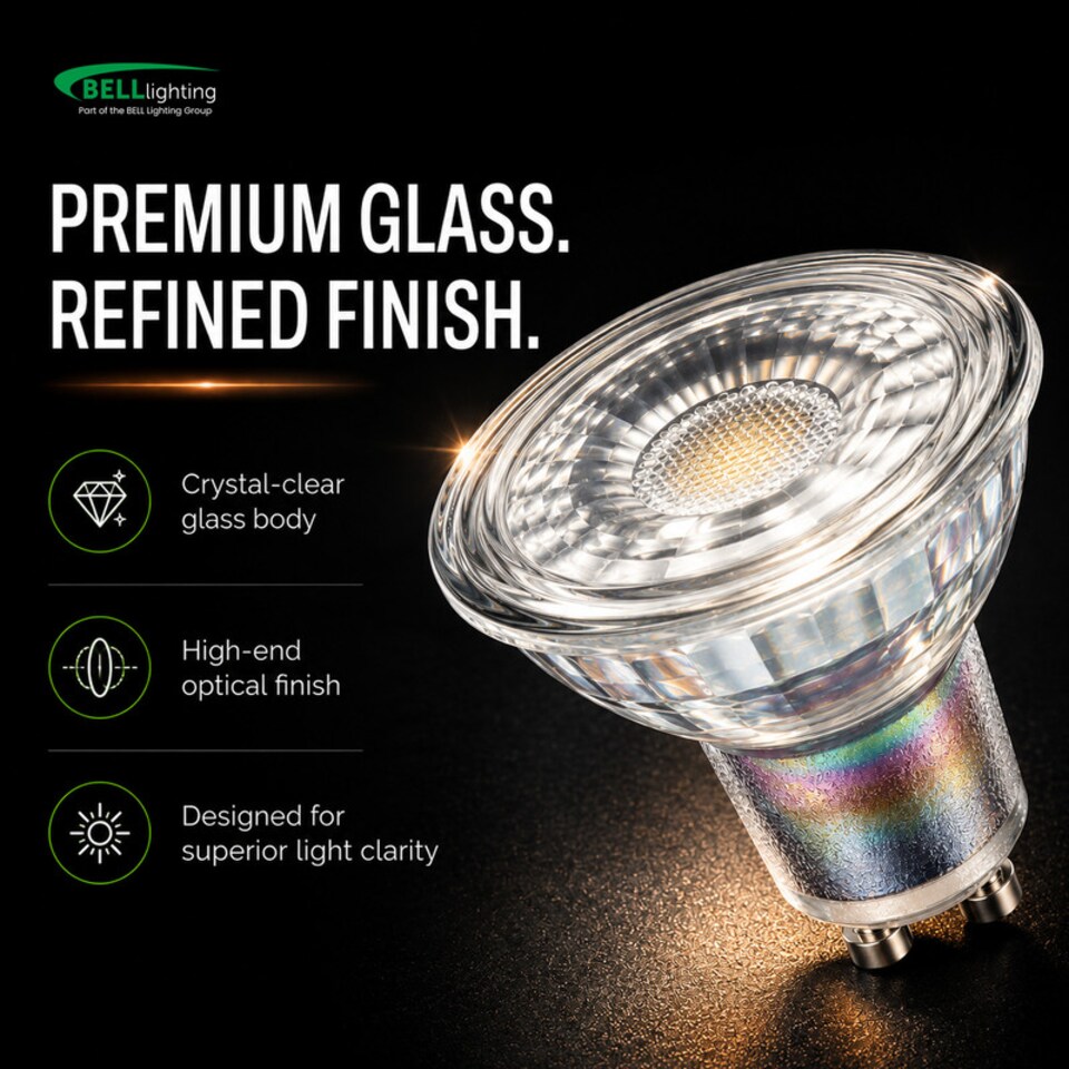 image 1 of BELL Lighting 5 Pack GU10 Premium Quality Glass LED Spotlight Bulbs 3.1W 350lm 38 Deg Beam