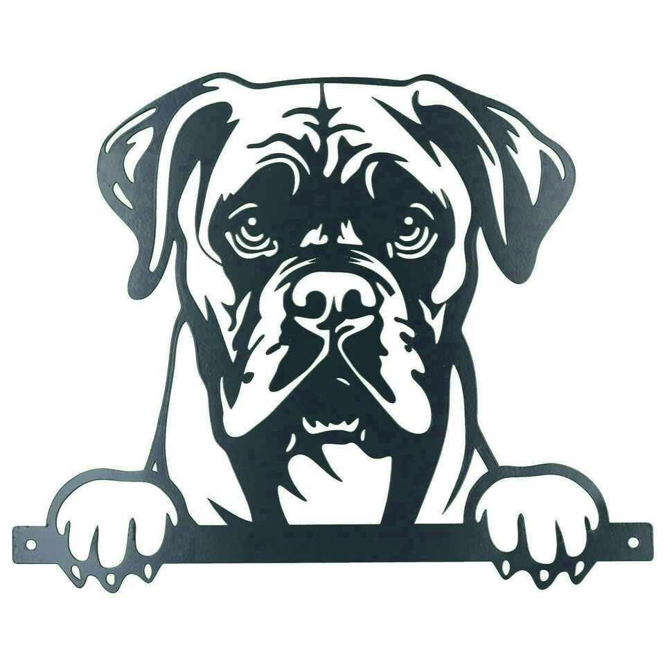 image 1 of Black Metal Peeking Boxer Silhouette with Fixing Plate Garden Ornament Gift