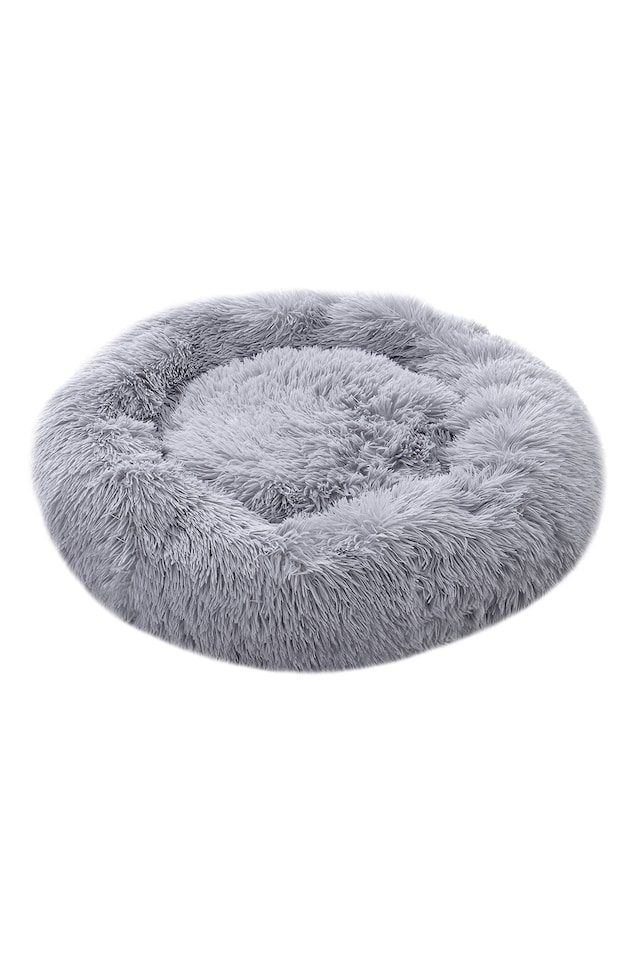 image 1 of Living and Home Calming Round Donut Plush Dog Cuddler Bed | Grey | Light Grey