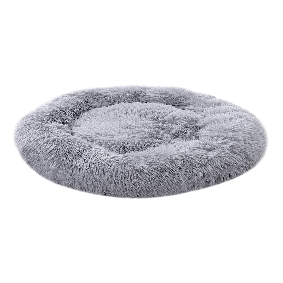 image 1 of Living and Home Calming Round Donut Plush Dog Cuddler Bed | Grey | Light Grey