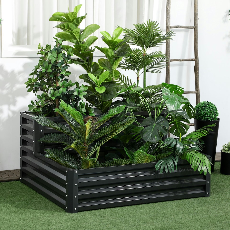 image 1 of Outsunny 2 Tier Galvanised Raised Garden Bed Planter Box Open Bottom