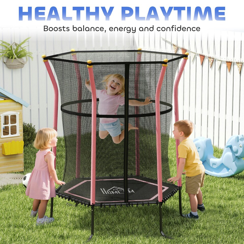 image 1 of HOMCOM 5.4FT Kids Trampoline With Enclosure Indoor Outdoor, Pink