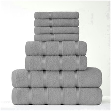 VELVETIO 8 Piece Towel Bale Set Boston Shiny Stripe Pattern - 100% Cotton, 450 GSM Silver