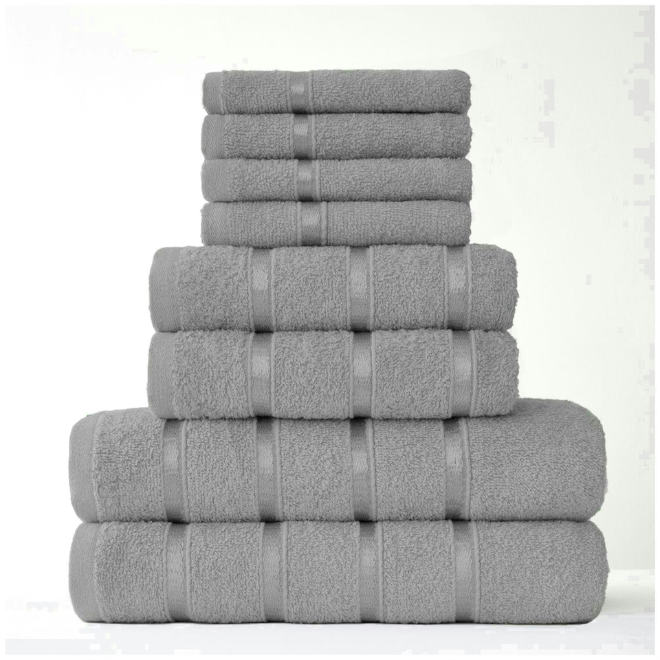 image 1 of VELVETIO 8 Piece Towel Bale Set Boston Shiny Stripe Pattern - 100% Cotton, 450 GSM Silver