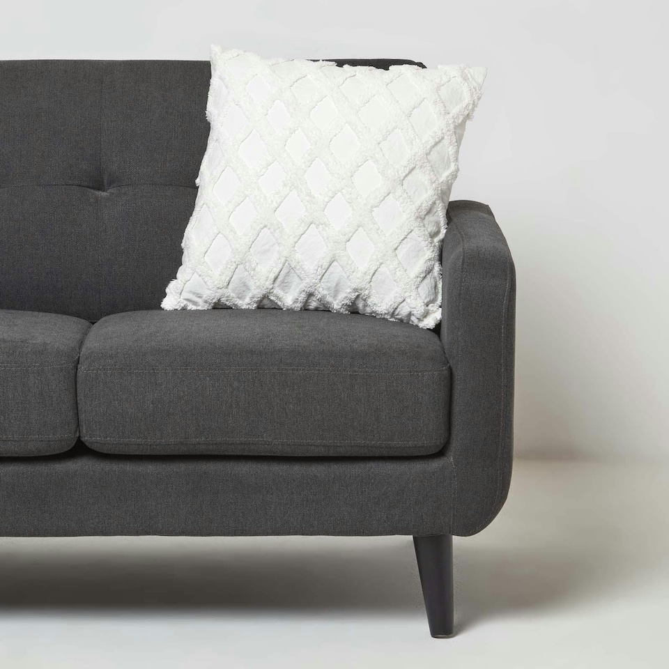 image 1 of Homescapes Geometric Diamond White Tufted Cotton Cushion - 45 x 45 cm | White | 1