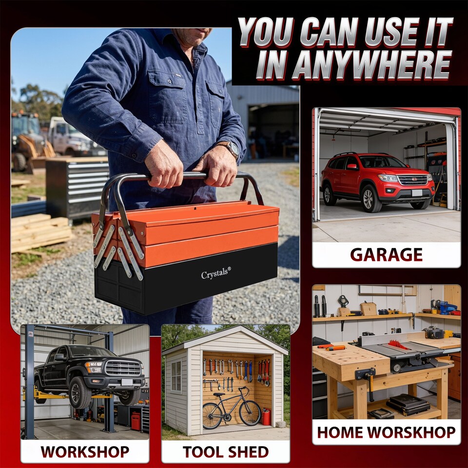 image 1 of Heavy Duty 560mm Cantilever Toolbox 5 Tray Metal Tool Box Red