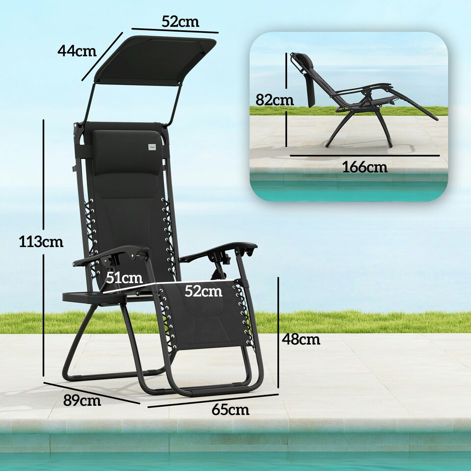 image 1 of Outsunny Zero Gravity Lounger Chair, Folding Reclining Chair Black