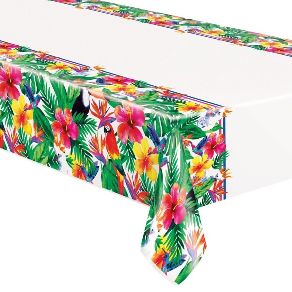 Unique Party Plastic Tropical Palm Party Table Cover - White/Multicoloured - One Size