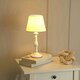 image 1 of ValueLights Sara White Wood Traditional Candle Stick Table Lamp with Tapered Lamp Shade and LED Bulb White