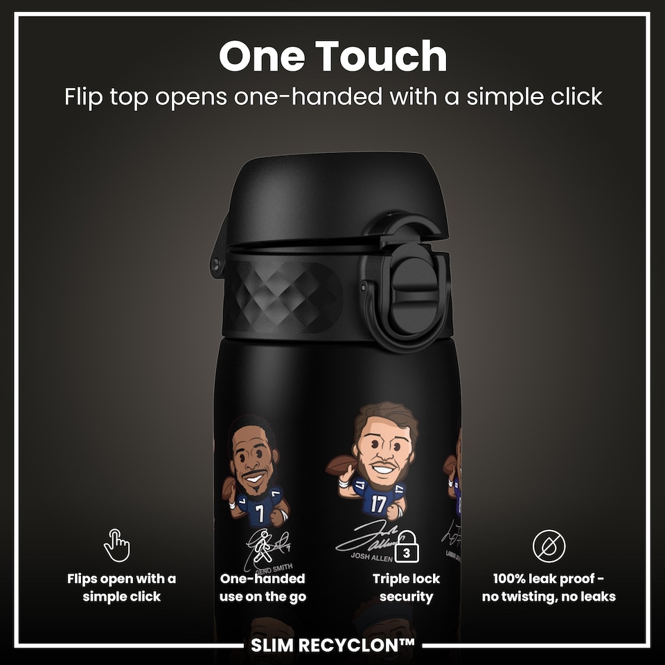 image 1 of Leak Proof Slim Water Bottle, BPA Free, NFL, 500ml (18oz) | Black | NFLPA Quarterbacks | One Size