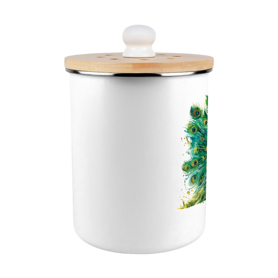 image 1 of Majestic Peacock Food Waste Caddy - Metal 2L Decorative Kitchen Compost Bin