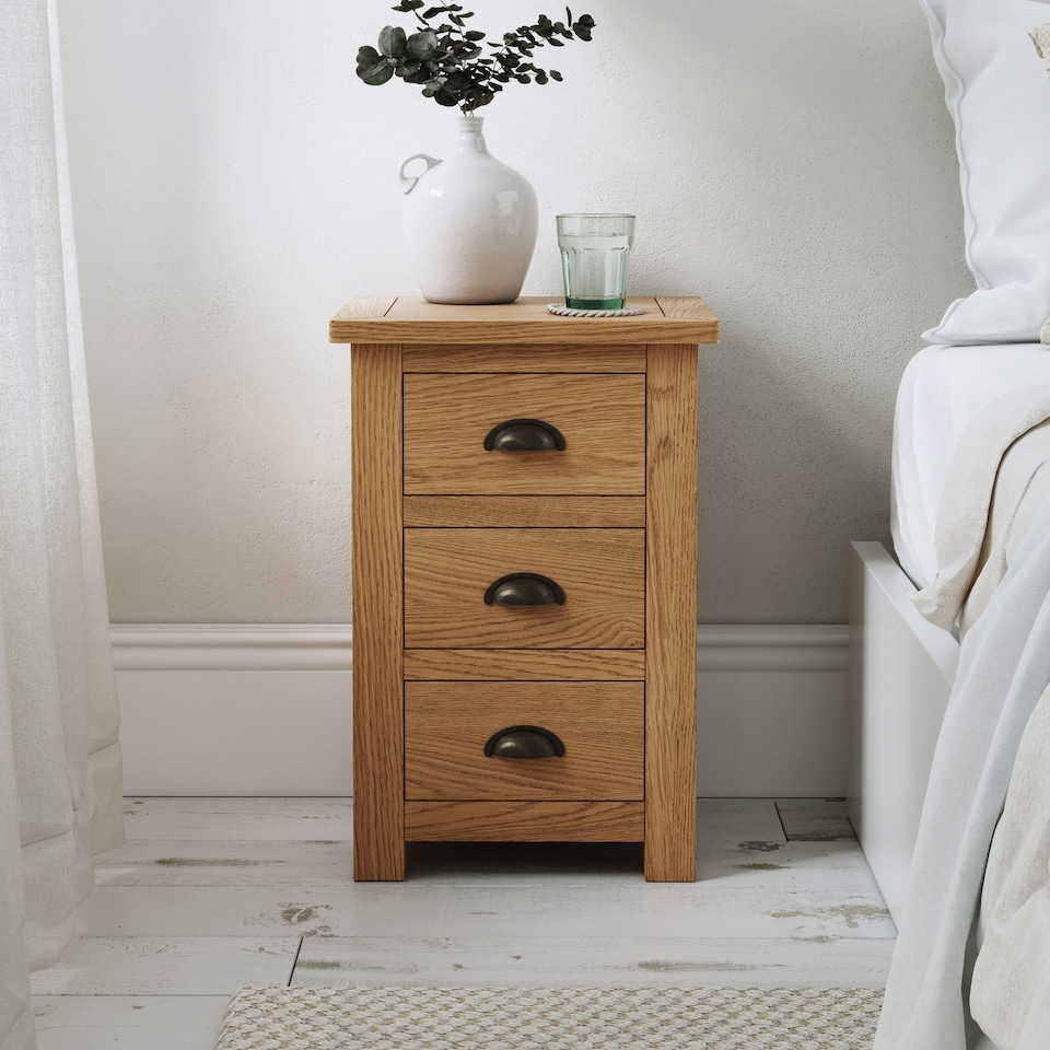 image 1 of Duchy Waxed Oak 3 Drawer Bedside Table - Fully Assembled By Roseland Furniture