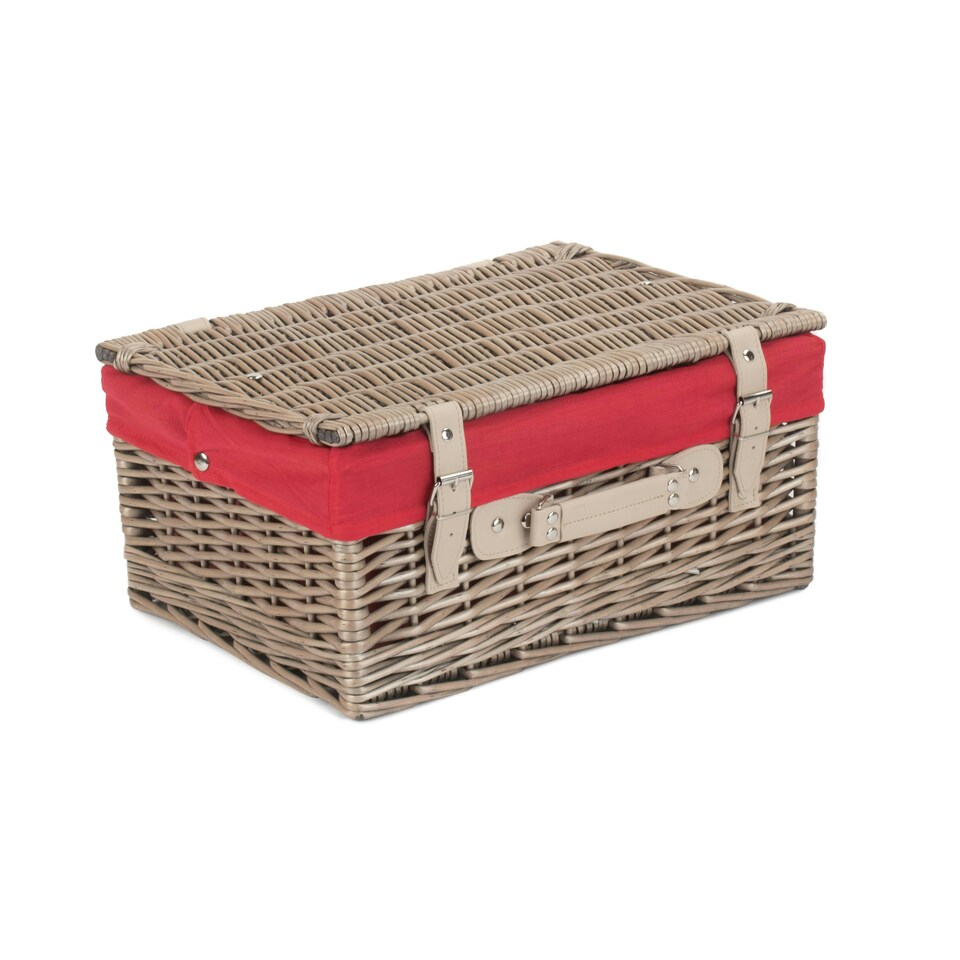 image 1 of 41cm Antique Wash Wicker Picnic Basket with Lining Red | Red | One Size