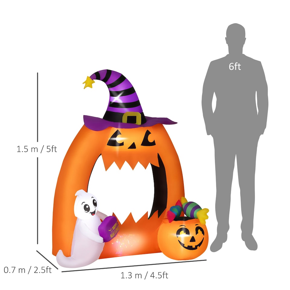 image 1 of Outsunny 4.9FT Tall Halloween Inflatable Pumpkin Archway w/ Cute Ghost