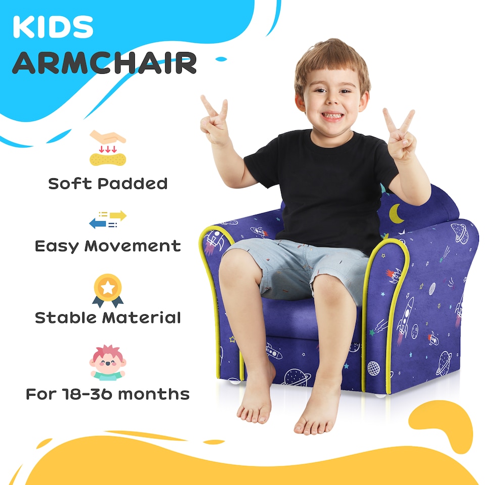 image 1 of AIYAPLAY Kids Armchair Toddler Sofa Chair Bedroom Playroom | Blue | One Size