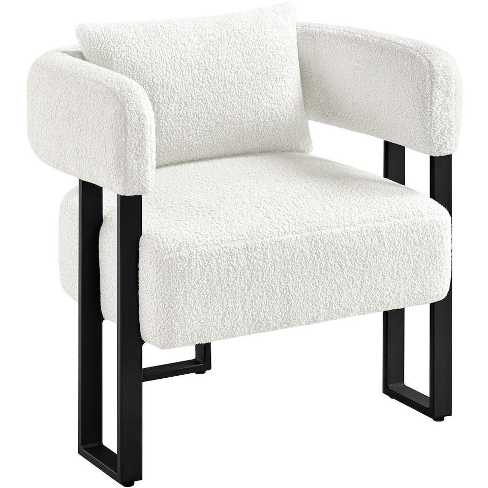 image 1 of Yaheetech Boucle Barrel Accent Chair with Metal Legs Lumbar Pillow | White