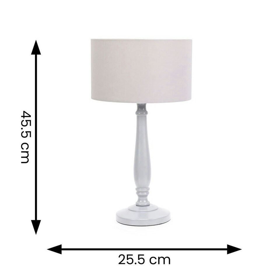 image 1 of ValueLights Victoria Grey Wood Traditional Stem Table Lamp with Grey Fabric Drum Shade and LED Bulb