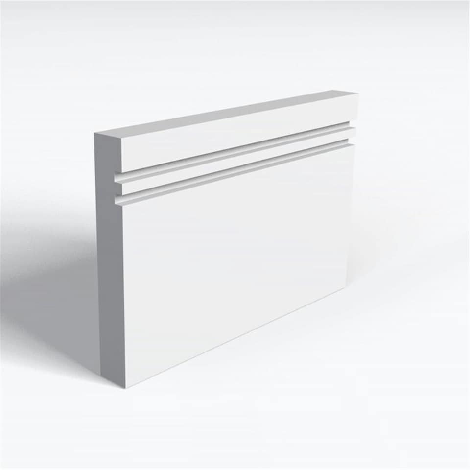 Pack of 10 (Total 10 Units) - MDF Primed 2 Square Groove Skirting Board - 25mm (T) x 119mm (H) x 4200mm (L)
