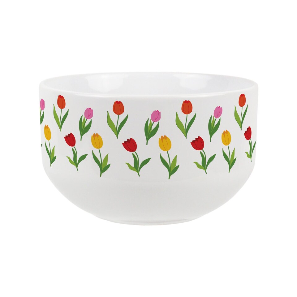 image 1 of Tulips Print Ceramic Bowl - Set of 4
