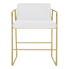 Interiors by Premier White Bar Chair Stool with Back, Gold Frame Sleek Breakfast Bar Stool for Home Bar, Bar Chair with Footrest