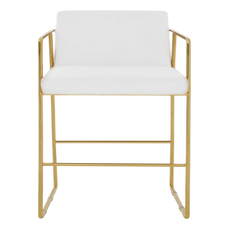 image 1 of Interiors by Premier White Bar Chair Stool with Back, Gold Frame Sleek Breakfast Bar Stool for Home Bar, Bar Chair with Footrest