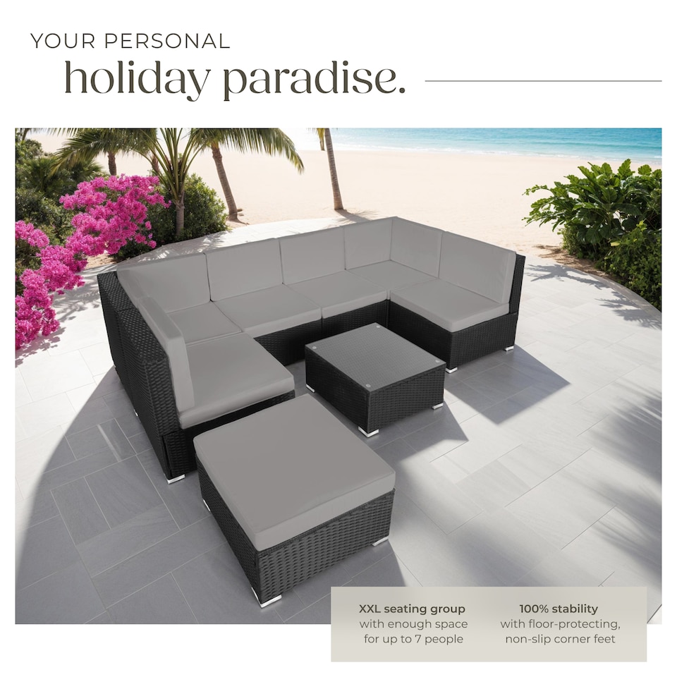 image 1 of Garden Furniture Venice - set for 6 to 7 people, outdoor sofas, table and stool | Black | black/grey | 59,50 x 68 x 69,50 cm | 1