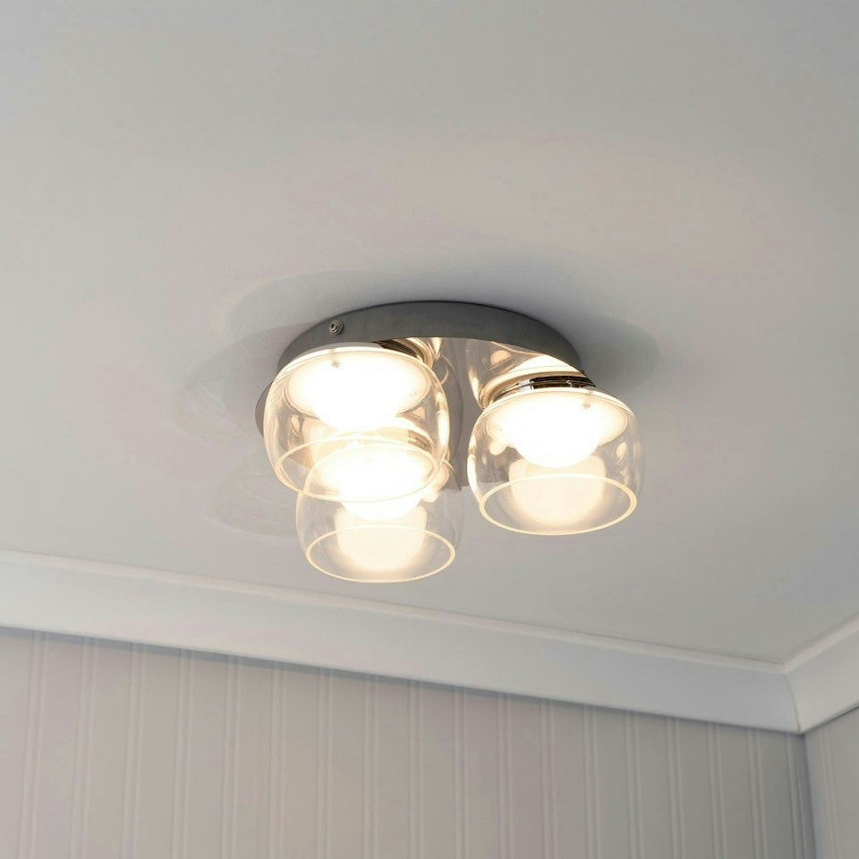 image 1 of ValueLights Alissa Polished Chrome IP44 3 Way Clear Glass Integrated LED Ceiling Light