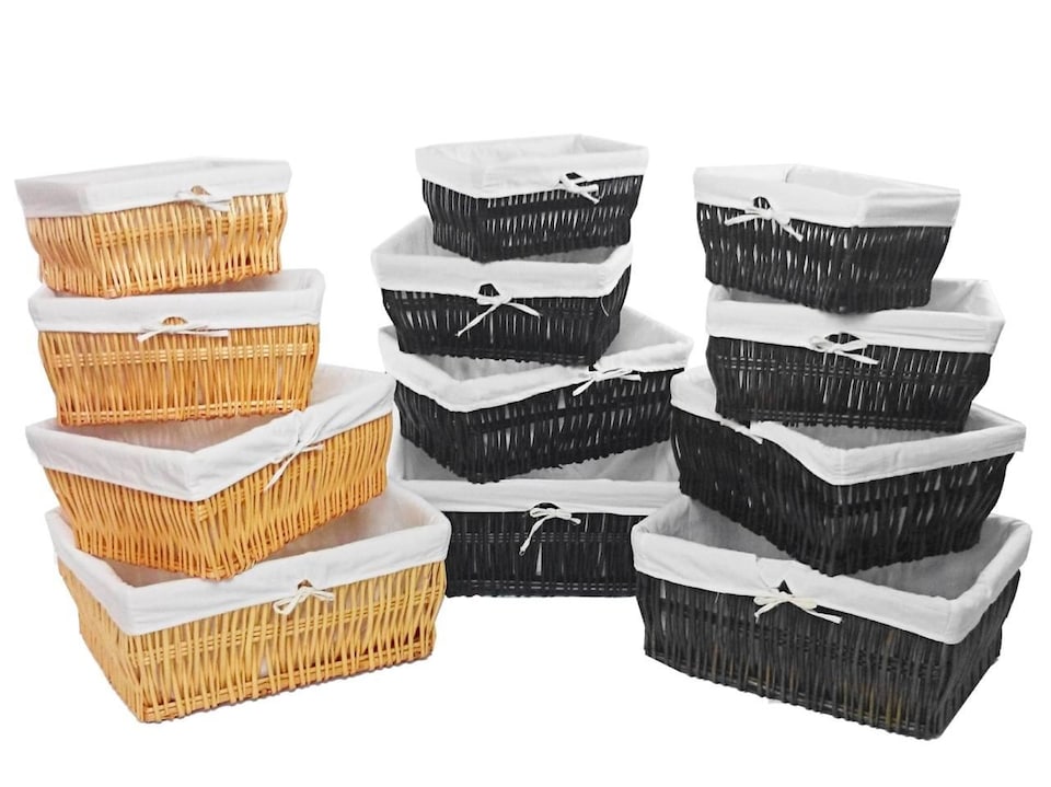 image 1 of Wider Large Big Deep Lined Kitchen Wicker Storage Basket Xmas Hamper Basket Extra Large 52 x 40 x 21 cm | Brown | Brown
