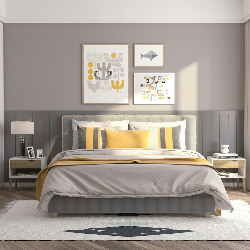 image 1 of HOMCOM Set of 2 Bedside Table with Drawer & Shelf, Nightstand for Bedroom