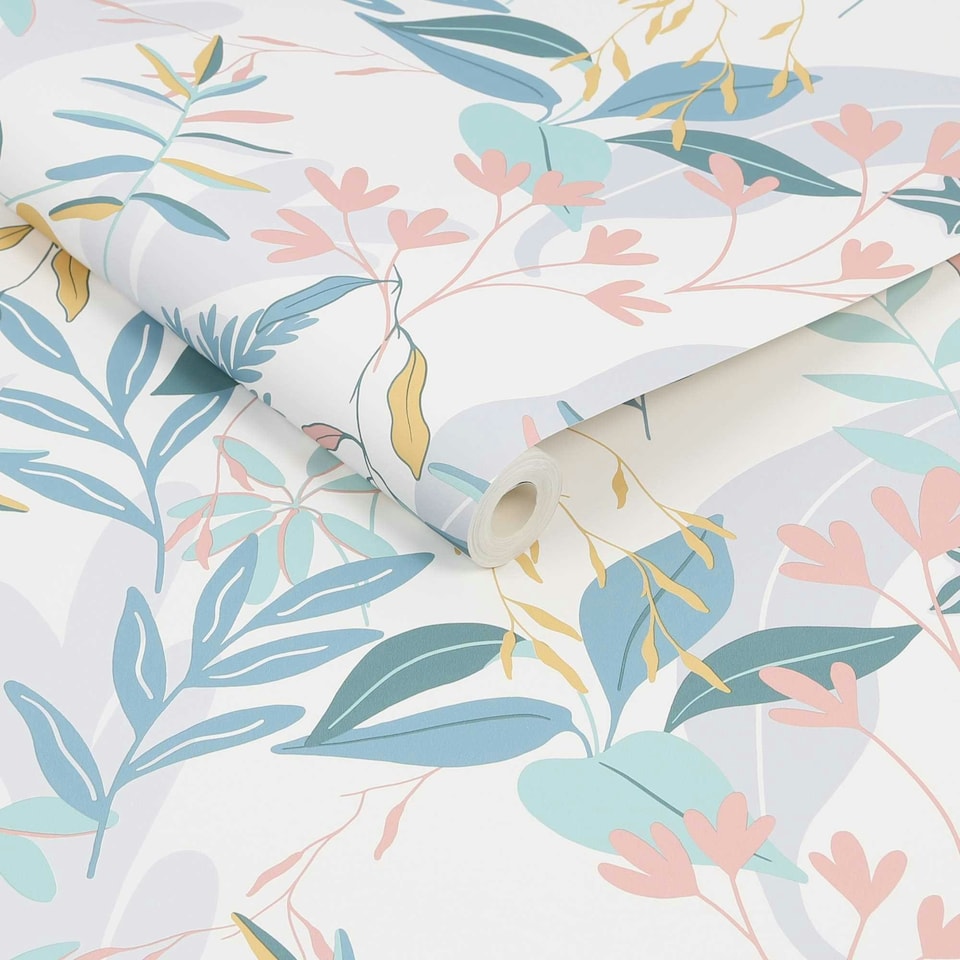 image 1 of Fresco Inky Tropical Leaf Indigo and Ochre Wallpaper | Blue | Blue | 10m Length x 52cm Width