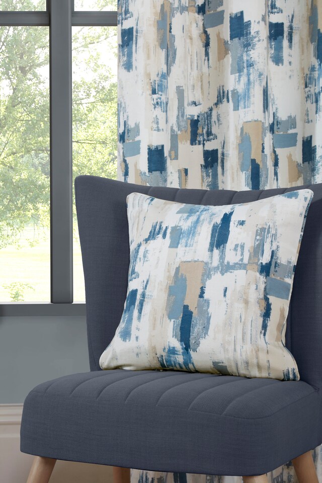 image 1 of Bamford - Fully Lined Abstract Curtains - Eyelet - Polycotton (Cobalt, 66'' x 90'' - 168cm x 229cm (Pair)) | Blue | Cobalt | (W) 168cm x (L) 228cm