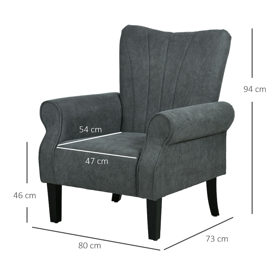image 1 of HOMCOM Armchair, Upholstered Modern Accent Chair with Wood Legs, Grey