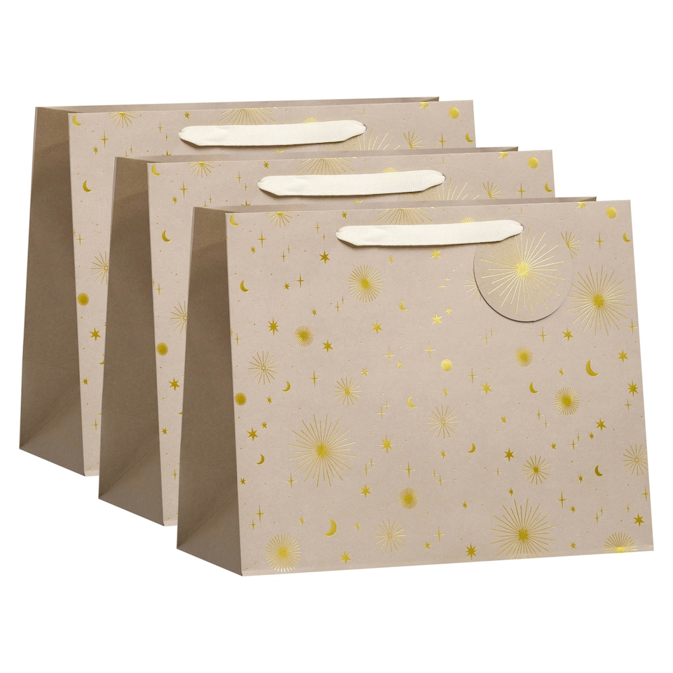 image 1 of Multipack of 3 Large Gift Bags | Party Bags for Presents | Birthdays/Wedding | For Him/Her/Friend | Starburst Design Silver
