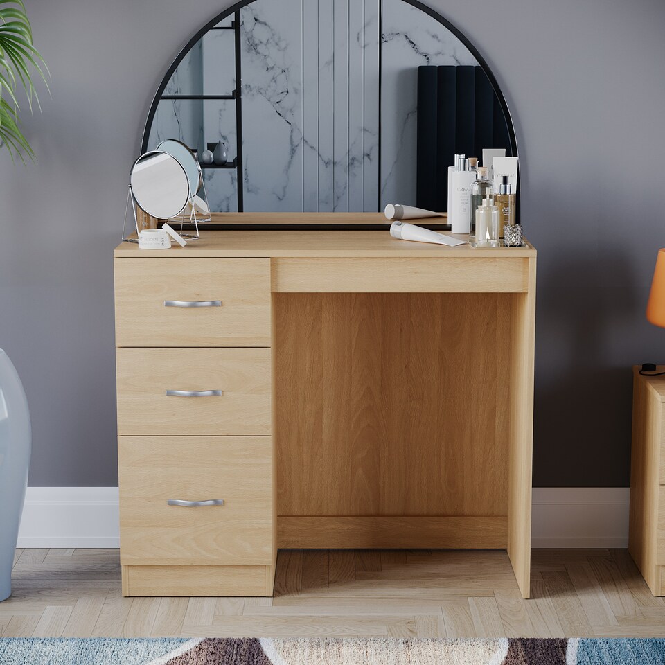 image 1 of Vida Designs Riano 3 Drawer Dressing Table Vanity Makeup Desk, Pine