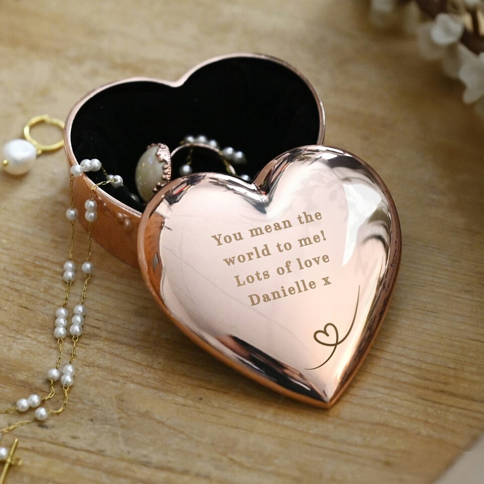 image 1 of Personalised Rose Gold Heart Trinket Box