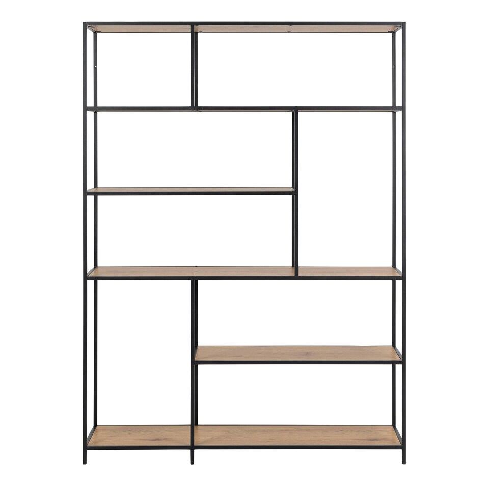 image 1 of Seaford Bookcase with 1 Drawer and 5 Shelves in Black and Oak