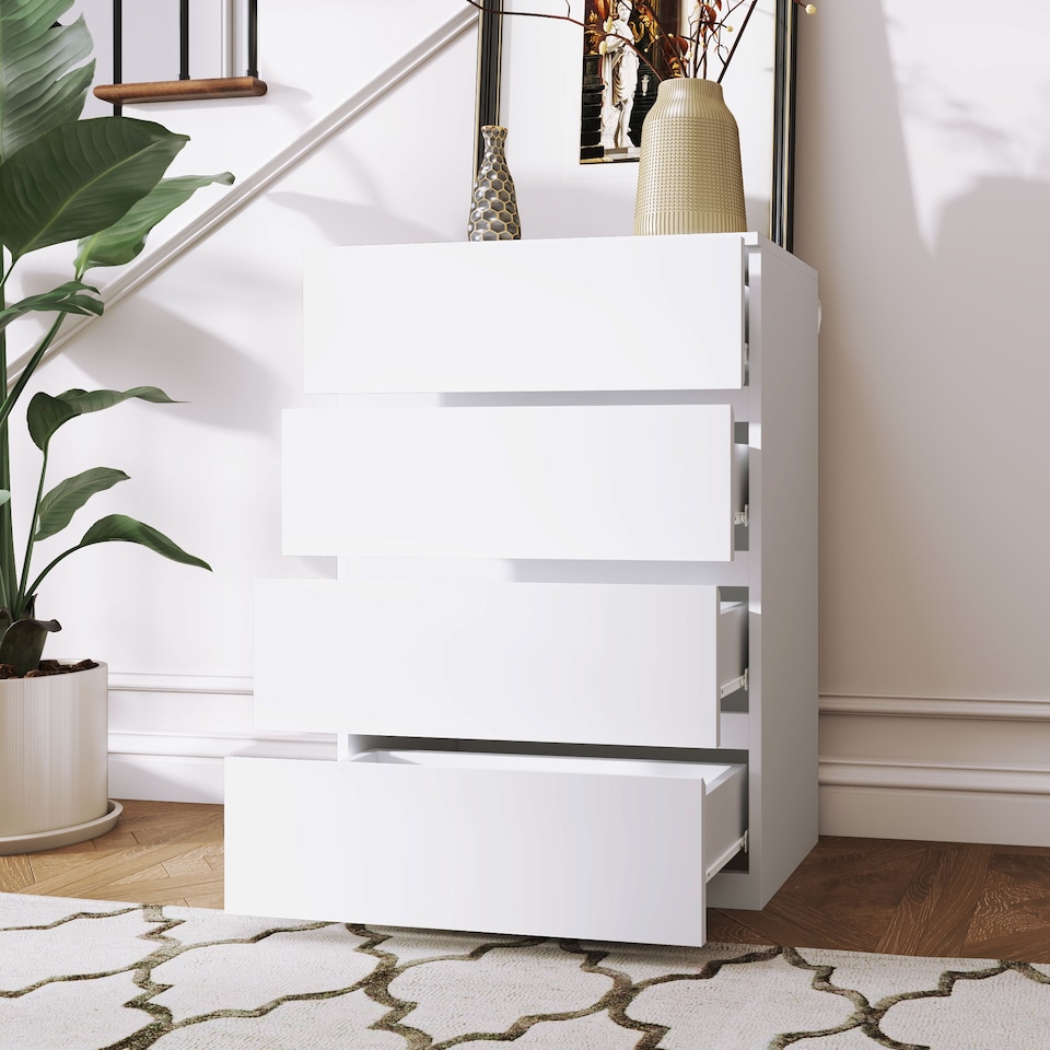 image 1 of HOMCOM Chest of Drawers, 4 Drawers Storage Cabinet Floor Tower Cupboard for Bedroom Living Room, White
