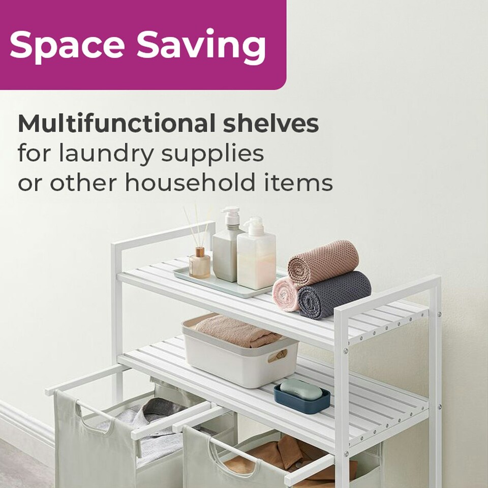 image 1 of Neo White Laundry Basket Hamper With 2 Shelves White