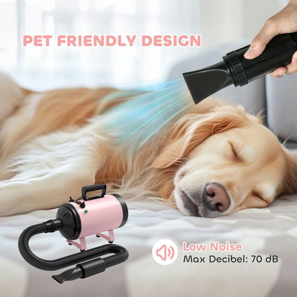 image 1 of PawHut 2200W Dog Hair Dryer with Adjustable Temperature & Velocity, Pink
