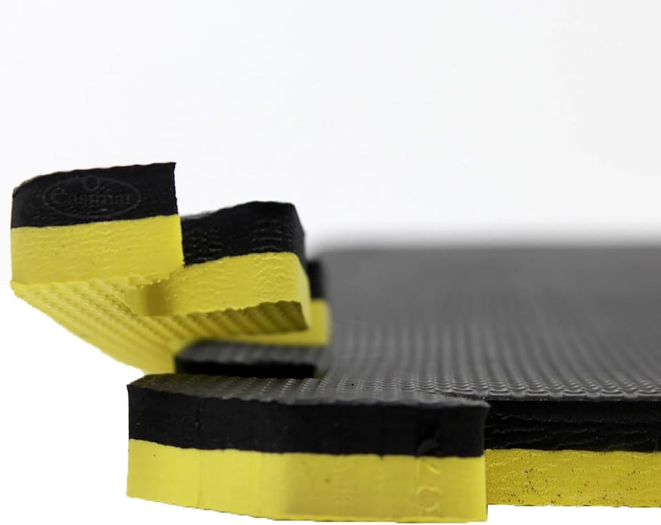 image 1 of Actiasmat Interlocking Exercise Mat, Red/Blue Reversible, 40mm Thick, 1m x 1m, Single Mat (Black/Yellow, 40mm Thick)