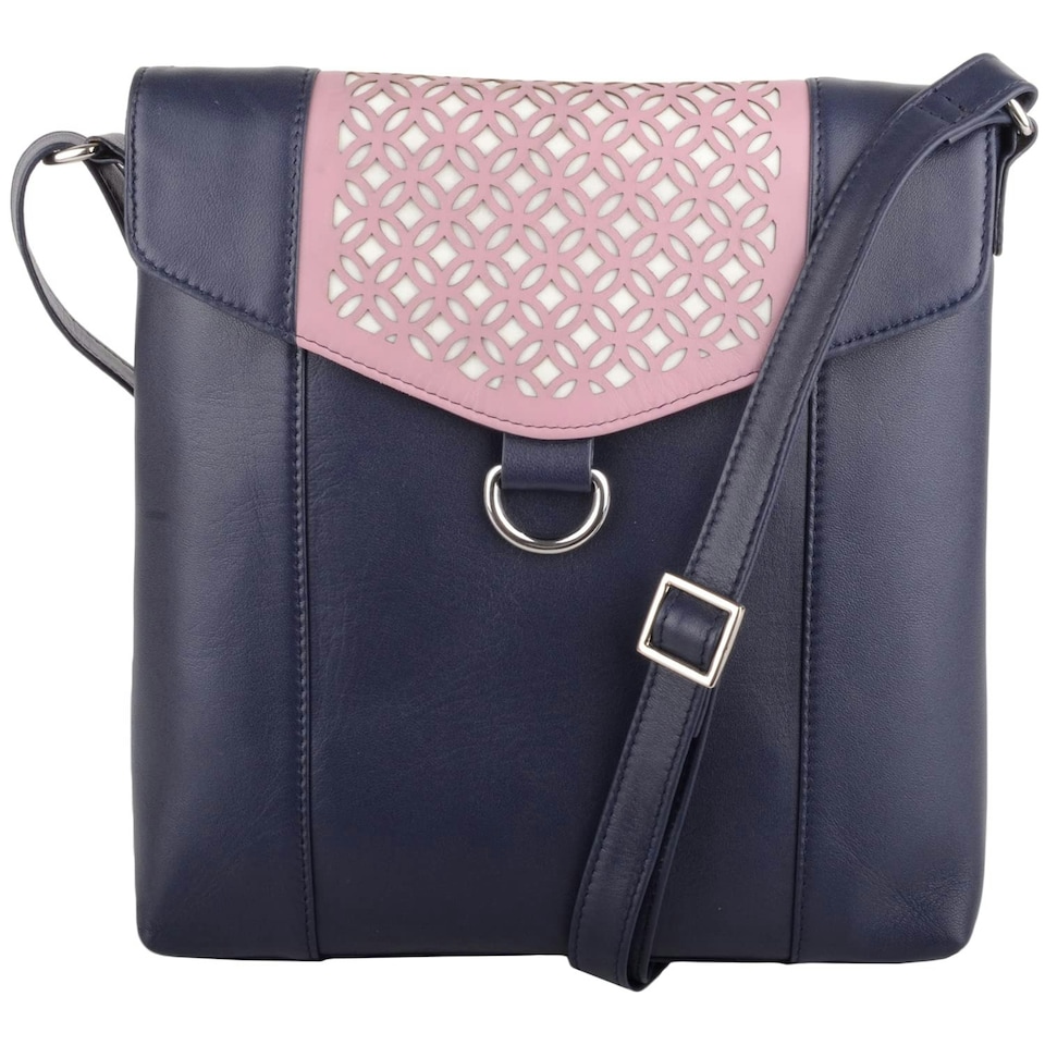 image 1 of Leather Magnetic Fastening Adjustable Strap Cross Body Shoulder Bag Blue | Navy/Blush