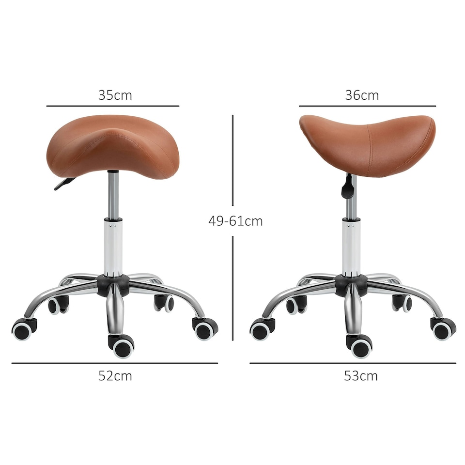 image 1 of HOMCOM PU Leather Saddle Stool w/ Moulded Padded Seat Adjustable Height Brown