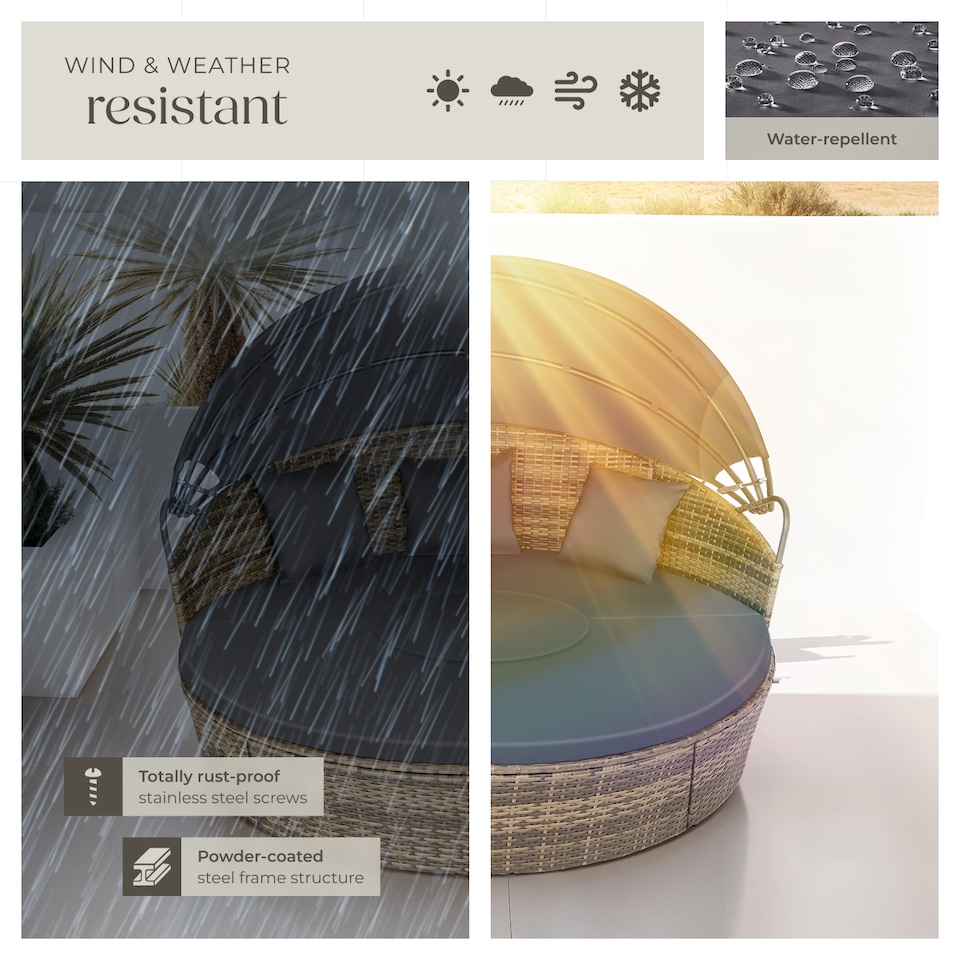 image 1 of Sun Lounger Santorini - modular garden furniture set with shade canopy | Cream | nature | 175 x 171 x 136 cm | 1